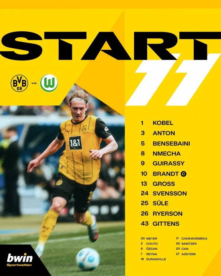 多特vs沃尔夫斯堡首发：吉拉西、吉滕斯领衔沃尔夫斯堡，布兰特出战