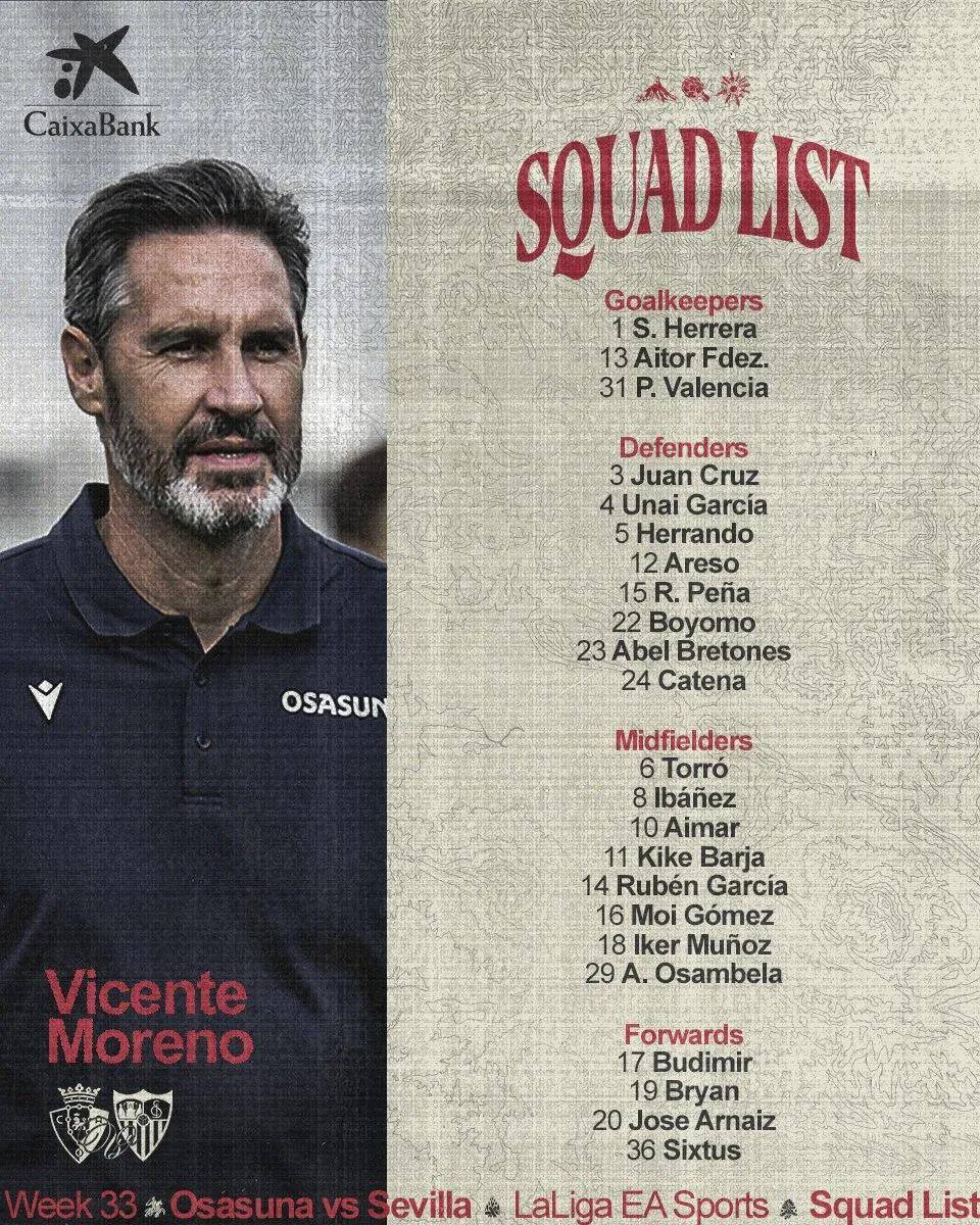 奥萨苏纳vs塞维利亚：奥萨苏纳主力中场倦勤奥萨苏纳，塞维利亚换帅如换刀？