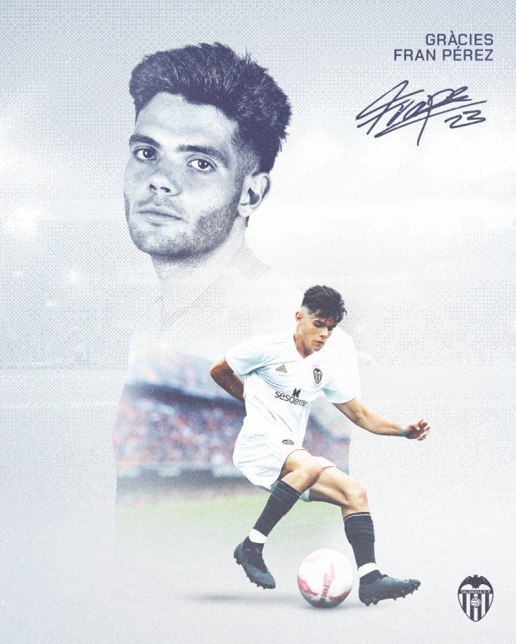 官方：瓦伦西亚22岁边锋弗兰-佩雷兹转会巴列卡诺瓦伦西亚，签约4年